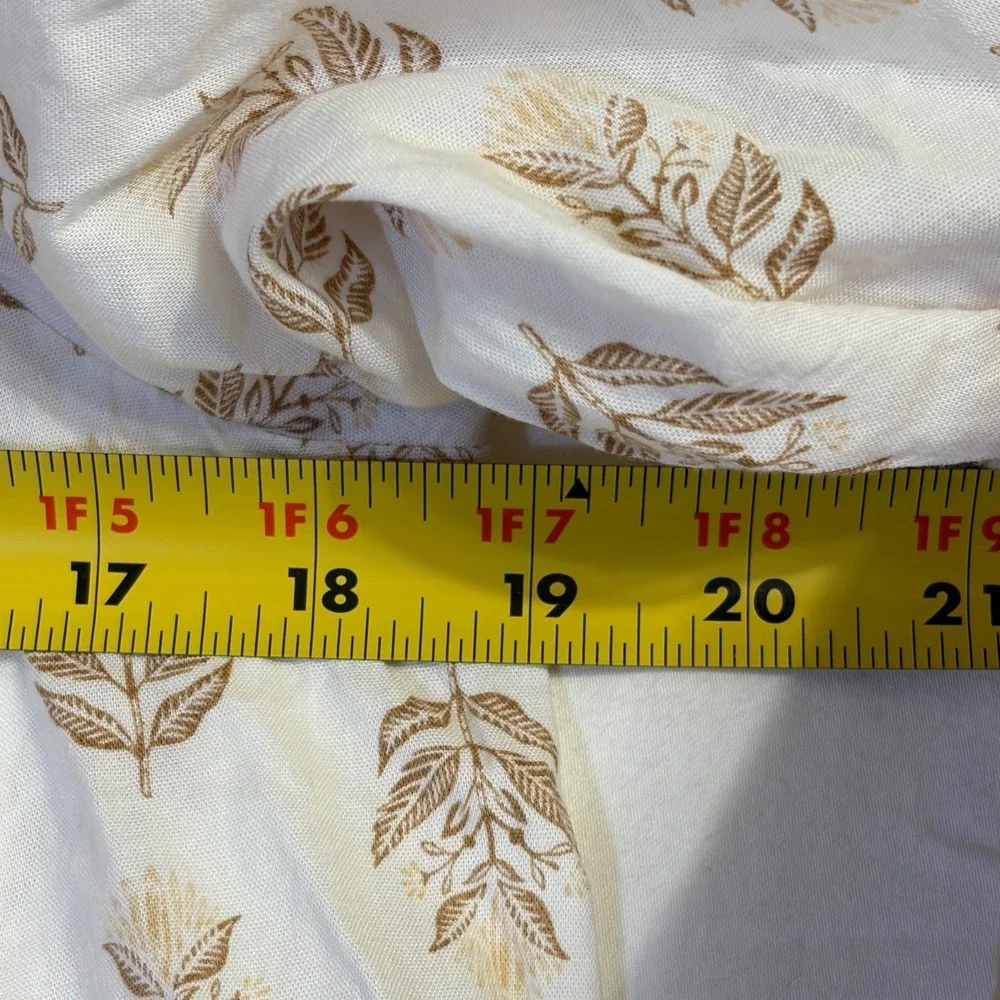 NWT‎ Old Navy Puff Sleeve Blouse Small White Tan Womens Botanical Tie Back